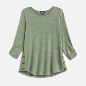 Charming Comfort Women's Green Button-Side Knit Sweater